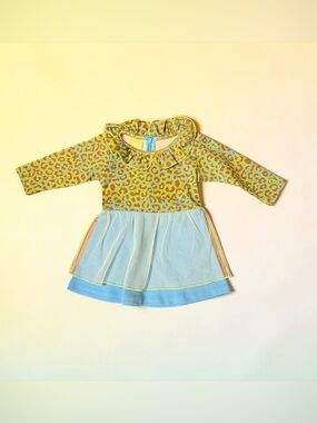 Bright Green & Blue Baby Romper with Brown Pattern